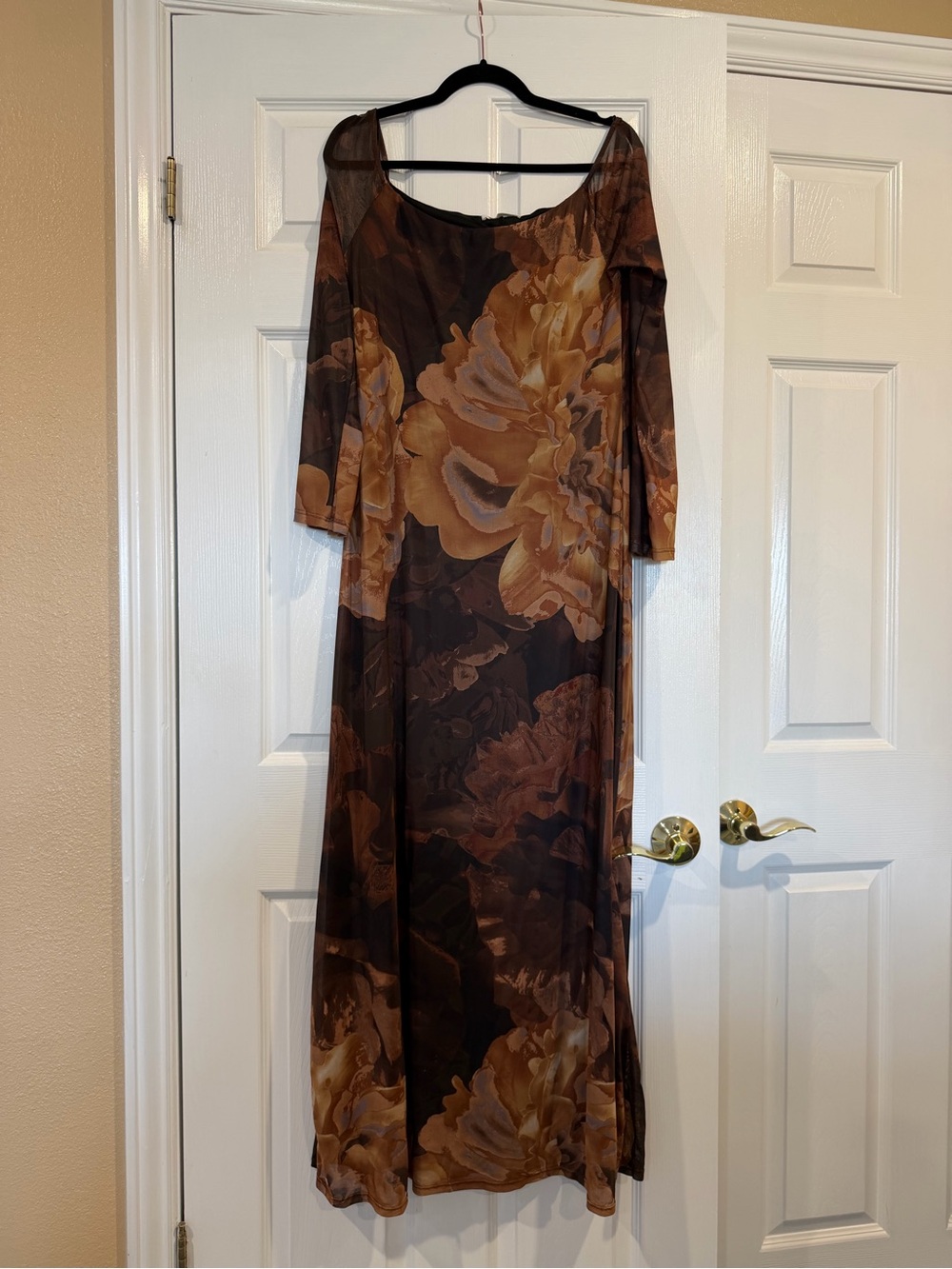 12th Tribe Brown Floral Maxi Dress with Tan Accents